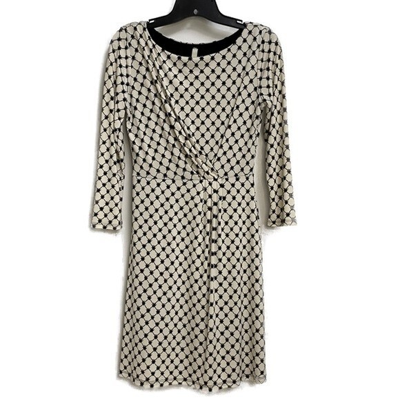 Gilli Diamond Pattern Midi Dress Size S Off-White Black Lined Office Neutral - Picture 1 of 9